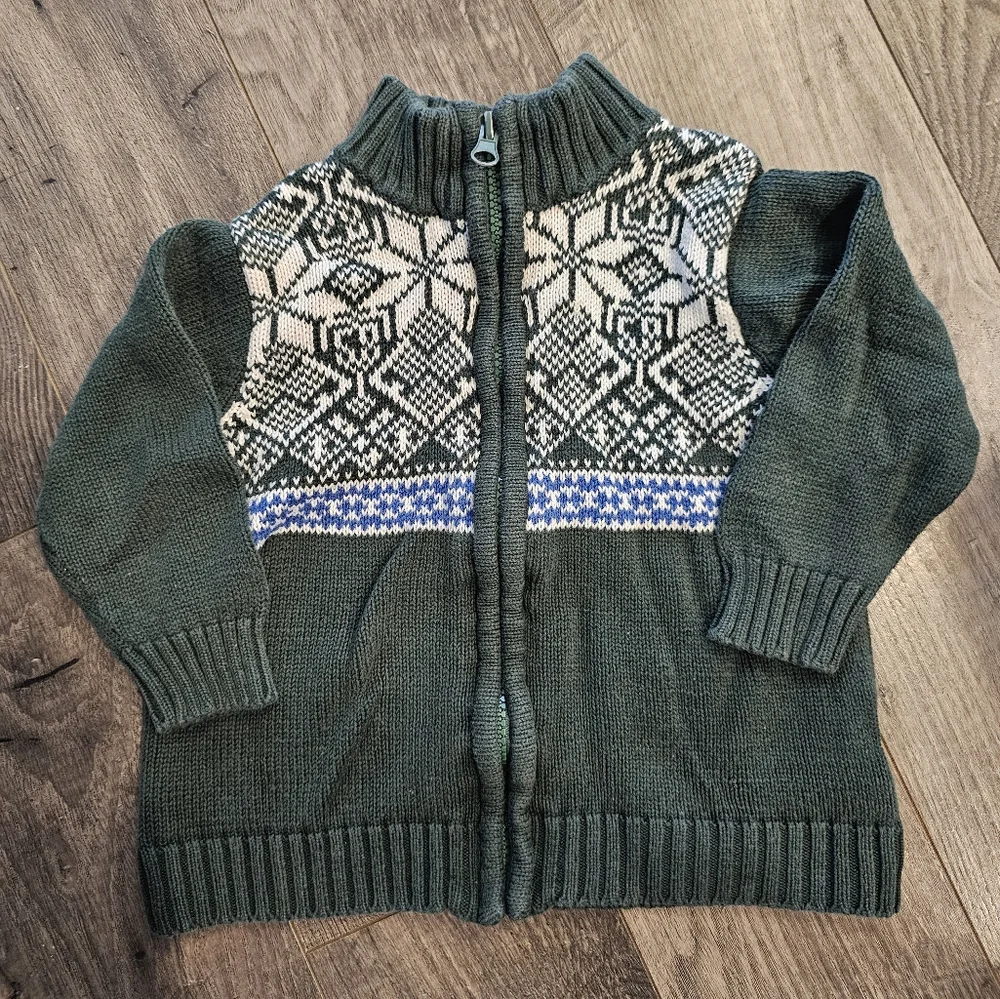 24M Nordic Pattern Green‎ White Blue Zip-Up Sweater Easter Grandpa Fisherman